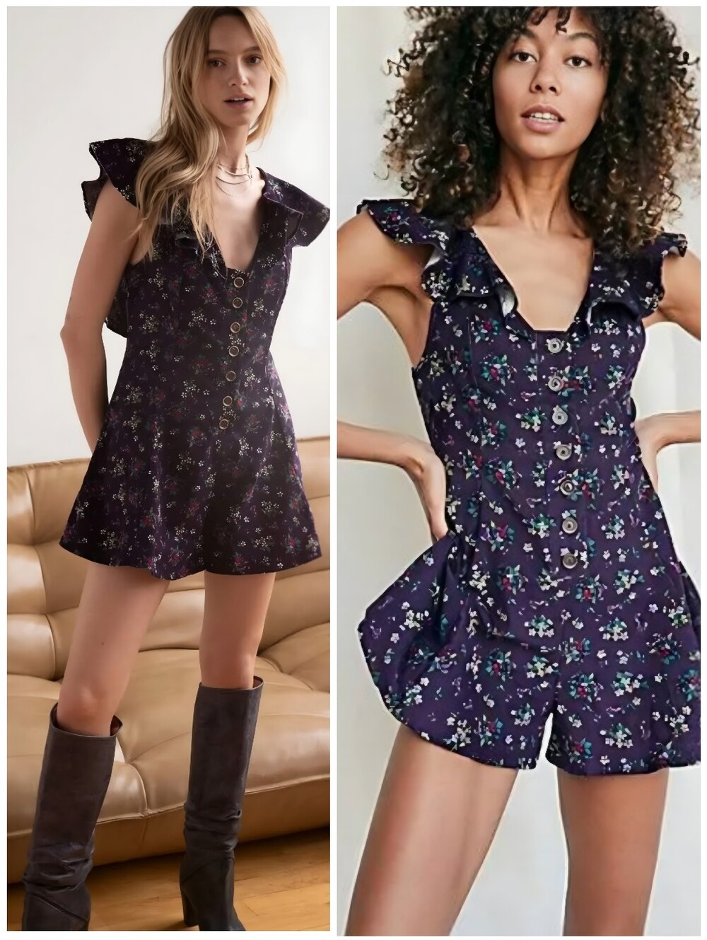 NWT Free People Corduroy Purple Floral Romper, XS